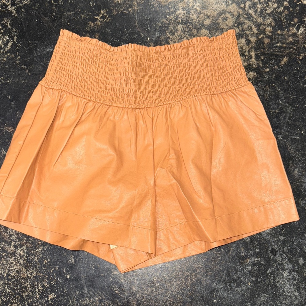 TCEC High-Waisted Tan Pleather Shorts
